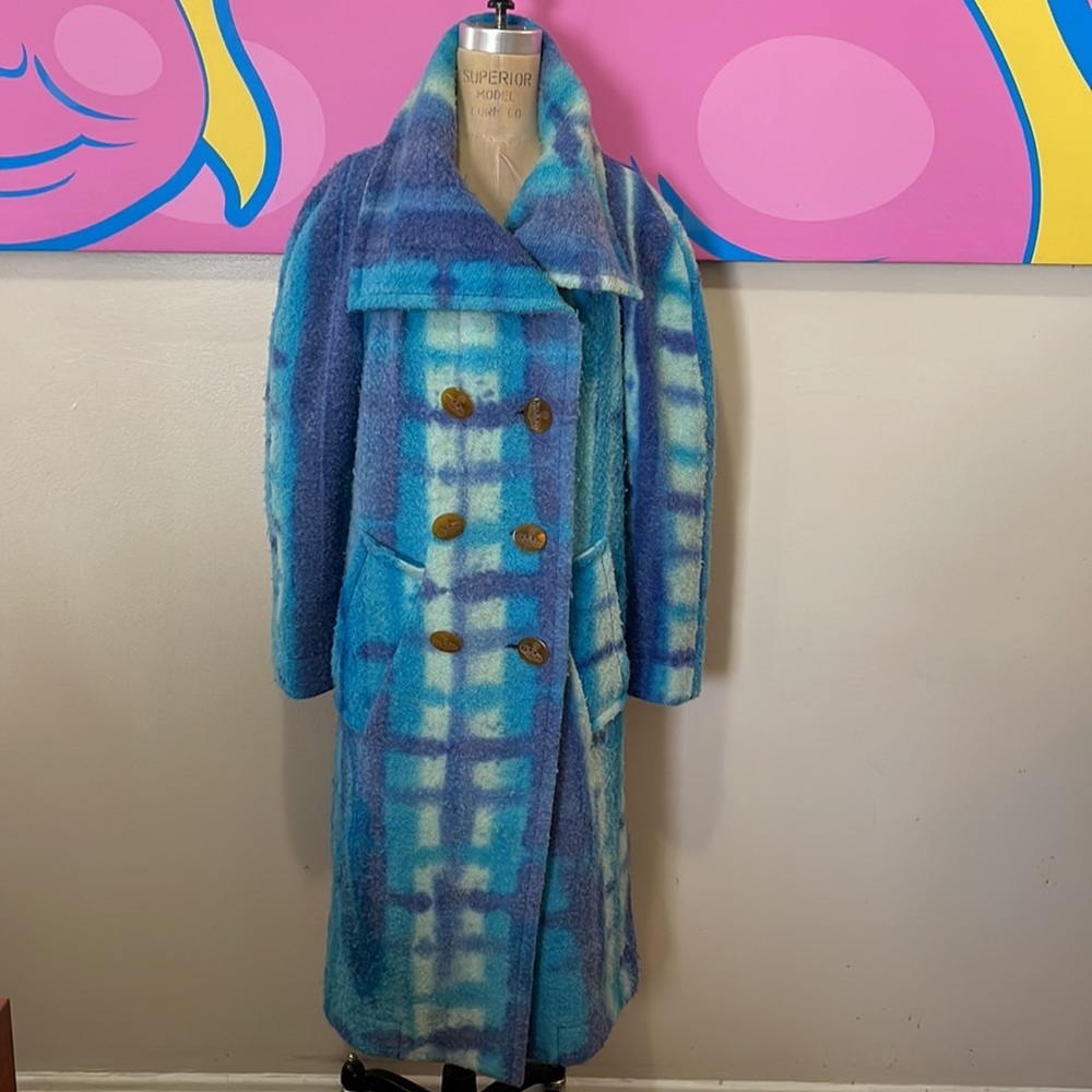 Vivienne Westwood Blue White Green Plaid Wool Coat - Picture 2 of 16